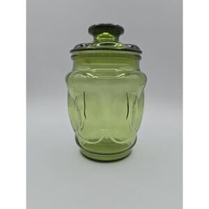 Vintage LE Smith Avocado Green Bubble Glass Canister Jar with Lid